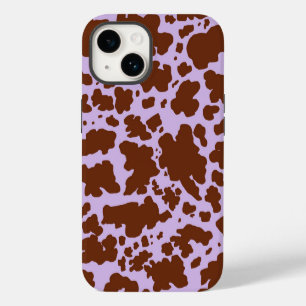 Moderne lila paarse en bruine koeienhuidprint iPhone 14 hoesje