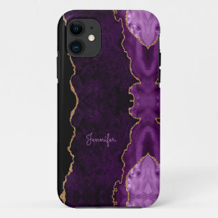 Moderne lila paarse gouden agaat kristal personali Case-Mate iPhone case