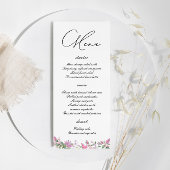 Moderne Lila Waterverf Wildbloemen Bruiloft Menu