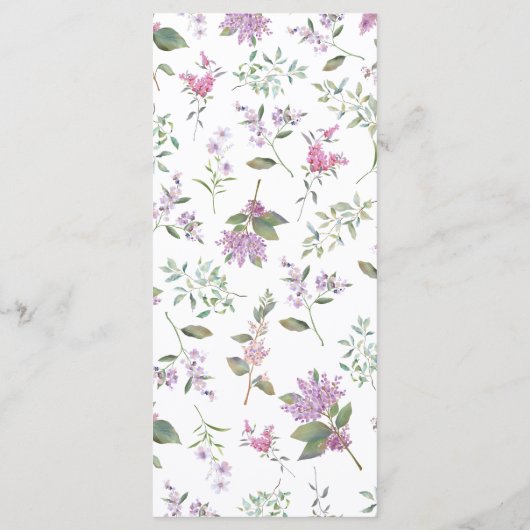 Moderne Lila Waterverf Wildbloemen Bruiloft Menu (Achterkant)
