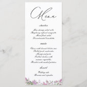 Moderne Lila Waterverf Wildbloemen Bruiloft Menu (Voorkant)