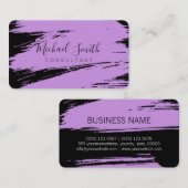 Moderne Lila zwarte penseellijnverf Visitekaartje (Voorkant / Achterkant)