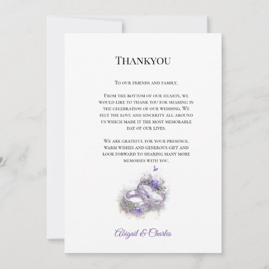 Moderne Lillac Bruiloft dank u kaart (Voorkant)