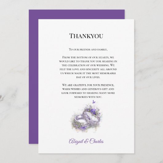 Moderne Lillac Bruiloft dank u kaart (Voorkant / Achterkant)