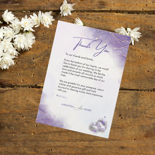 Moderne Lillac Bruiloft dank u kaart