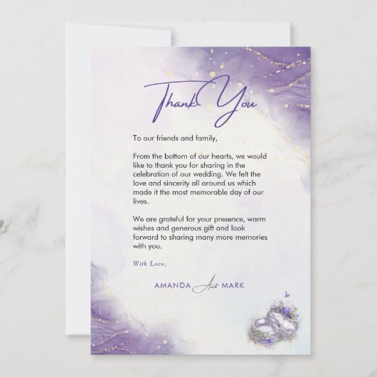 Moderne Lillac Bruiloft dank u kaart (Voorkant)