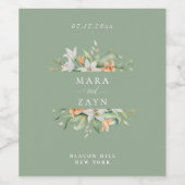 Moderne Lily Botanische Bloemen Salie Groene Bruil Wijn Etiket (Enkel label)