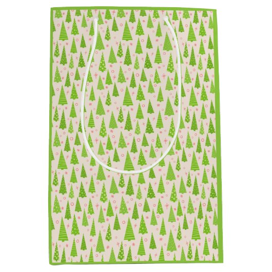Moderne Lime Green Roze Kerstbomen Waterverf Medium Cadeauzakje (Voorkant)