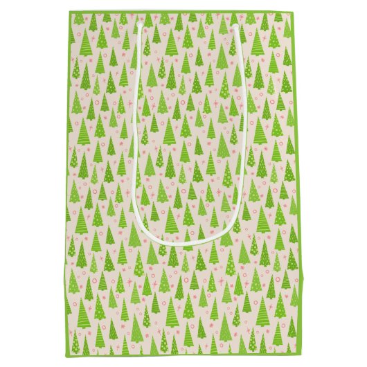 Moderne Lime Green Roze Kerstbomen Waterverf Medium Cadeauzakje (Achterkant)