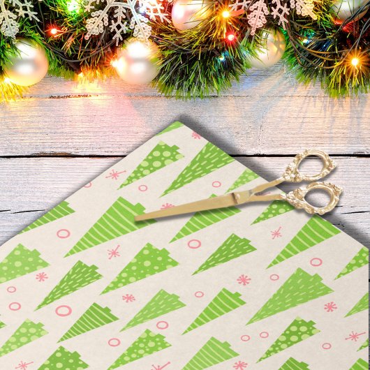 Moderne Lime Green Roze Kerstbomen Waterverf Tissuepapier