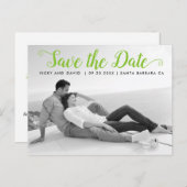 Moderne lime groene bruiloft Save the Date foto Briefkaart (Voorkant / Achterkant)