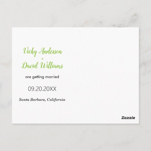 Moderne lime groene bruiloft Save the Date foto Briefkaart (Achterkant)
