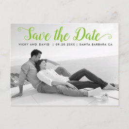 Moderne lime groene bruiloft Save the Date foto Briefkaart