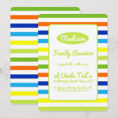 Moderne lime groene strepen familie reünie kaart (Voorkant / Achterkant)