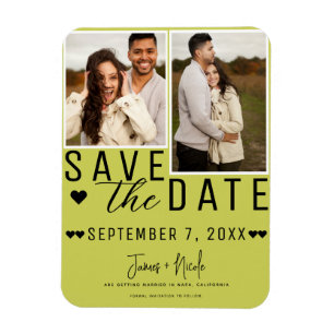 Moderne Limegroene Save the Date 2 Foto Huwelijk Magneet