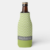 Moderne Limoen- en houtskool-Chevron-patroon met n Flesjeskoeler (Fles Voorkant)