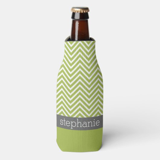 Moderne Limoen- en houtskool-Chevron-patroon met n Flesjeskoeler (Fles Voorkant)