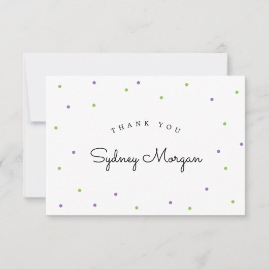 Moderne Limoen en Paarse Polka Dots Dank u Bedankkaart (Voorkant)