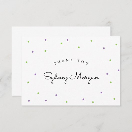 Moderne Limoen en Paarse Polka Dots Dank u Bedankkaart (Voorkant / Achterkant)
