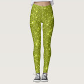 Moderne Limoen Geel Sprankelende Glitterpartij Leggings (Voorkant)