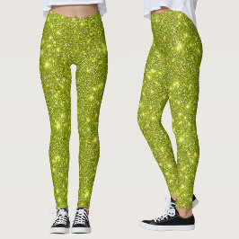 Moderne Limoen Geel Sprankelende Glitterpartij Leggings