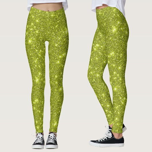 Moderne Limoen Geel Sprankelende Glitterpartij Leggings