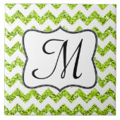 Moderne Limoen Glitter Chevron Monogram - tegel Tegeltje (Voorkant)
