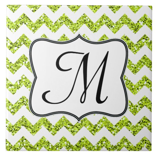 Moderne Limoen Glitter Chevron Monogram - tegel Tegeltje (Voorkant)