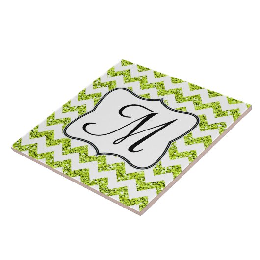 Moderne Limoen Glitter Chevron Monogram - tegel Tegeltje (Zijkant)