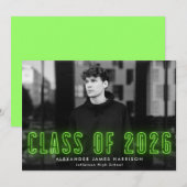 Moderne Limoen Neon Class of 2023 Photo Afstuderen Aankondiging (Voorkant / Achterkant)