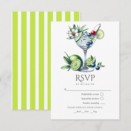 Moderne limoengroene cocktailbruiloft RSVP kaartje (Voorkant / Achterkant)