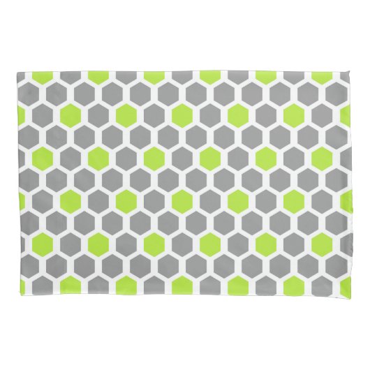 Moderne limoengroene grijze zeshoekige geometrisch kussensloop (Voorkant)