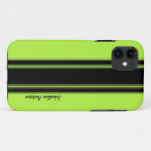 Moderne limoengroene race strepen met naam Case-Mate iPhone case (Achterkant (horizontaal))