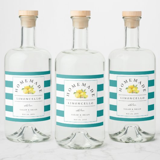 Moderne Limoncello Donker Blauwgroen Streep Likeurfles Etiket (Flessen)