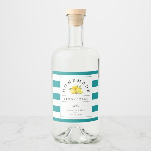 Moderne Limoncello Donker Blauwgroen Streep Likeurfles Etiket (Voorkant)