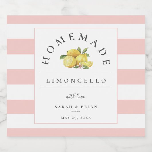 Moderne Limoncello pastel roze streep Likeurfles Etiket (Enkel label)
