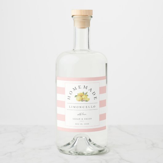Moderne Limoncello pastel roze streep Likeurfles Etiket (Voorkant)