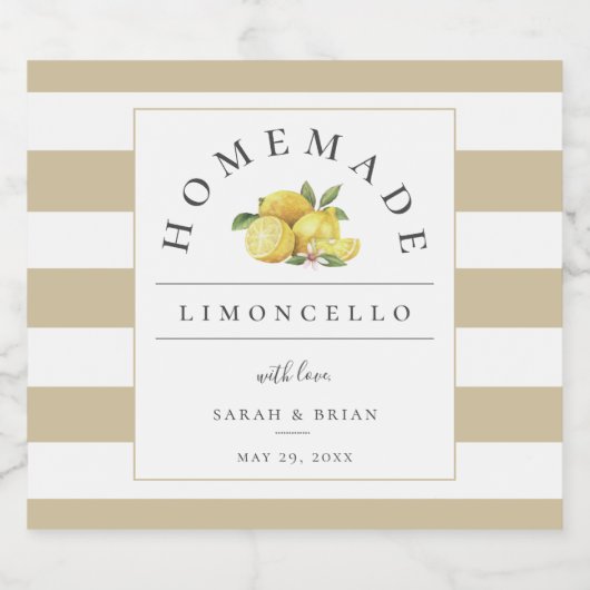 Moderne Limoncello rustiek Sandy beige streep Likeurfles Etiket (Enkel label)