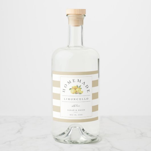 Moderne Limoncello rustiek Sandy beige streep Likeurfles Etiket (Voorkant)