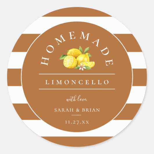 Moderne Limoncello rustieke Oranje streep Ronde Sticker (Voorkant)