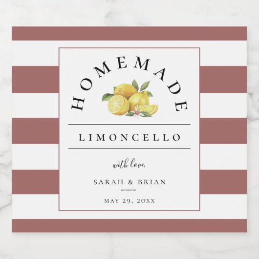 Moderne Limoncello rustieke Roos streep Likeurfles Etiket (Enkel label)