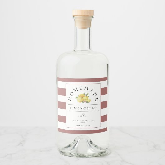 Moderne Limoncello rustieke Roos streep Likeurfles Etiket (Voorkant)
