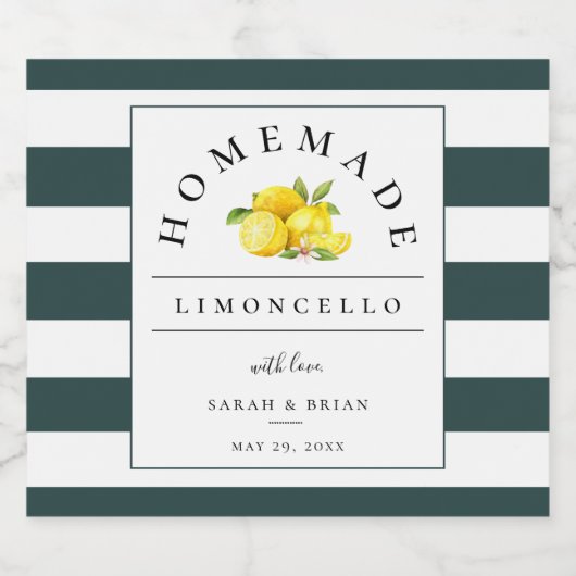 Moderne Limoncello rustieke smaragd groene streep Likeurfles Etiket (Enkel label)