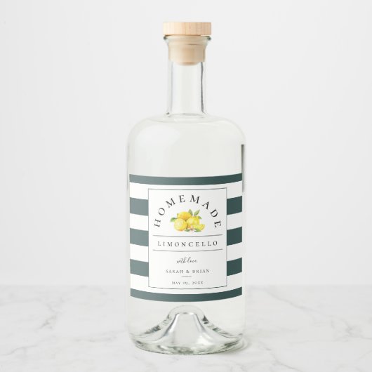 Moderne Limoncello rustieke smaragd groene streep Likeurfles Etiket (Voorkant)