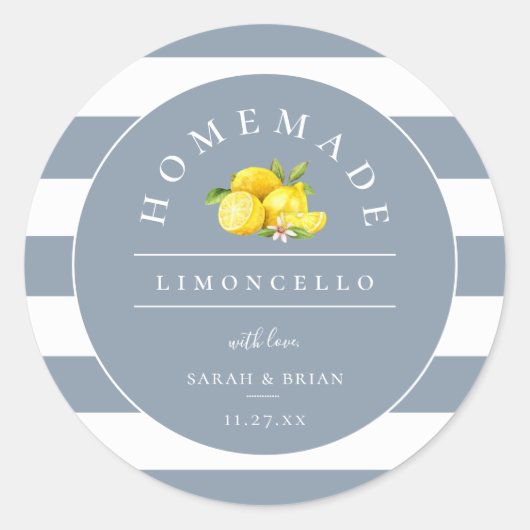 Moderne Limoncello Stoffige Blauwe Streep Ronde Sticker (Voorkant)