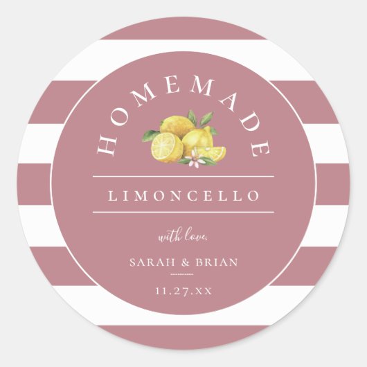 Moderne Limoncello Stoffige Roos Streep Ronde Sticker (Voorkant)