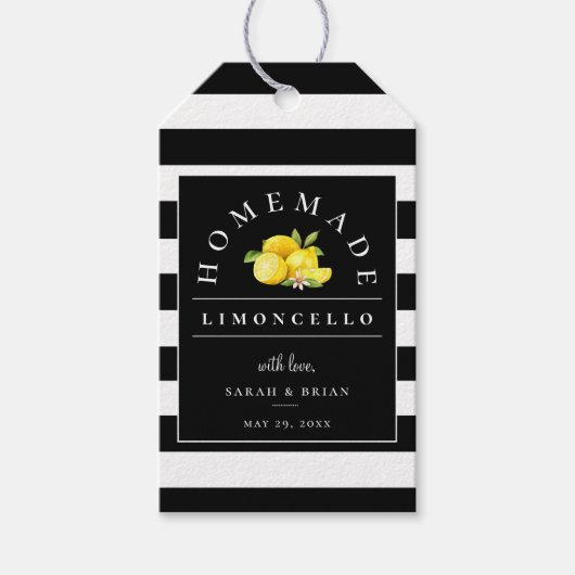 Moderne Limoncello Zwarte Streep Drank Cadeaulabel (Voorkant)
