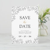 Moderne Line Art Botanische bruiloft Save The Date (Staand voorkant)