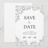 Moderne Line Art Botanische bruiloft Save The Date (Voorkant / Achterkant)