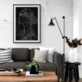 Moderne line Art Woman Portret ai Art Poster